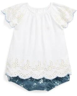 Polo Ralph Lauren Kids Eyelet Cotton Jersey Top & Bloomer Set (Infant)