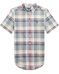 Polo Ralph Lauren Kids Indigo Cotton Madras Short Sleeve Shirt (Big Kids)