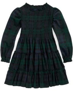 Polo Ralph Lauren Kids Plaid Smocked Cotton Jersey Dress (Toddler)