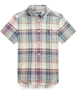 Polo Ralph Lauren Kids Indigo Cotton Madras Short Sleeve Shirt (Toddler)