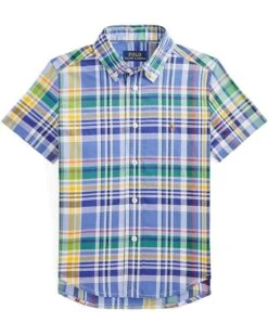 Polo Ralph Lauren Kids Plaid Cotton Poplin Short Sleeve Shirt (Toddler)