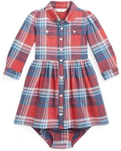 Polo Ralph Lauren Kids Plaid Cotton Twill Shirtdress & Bloomer (Infant)