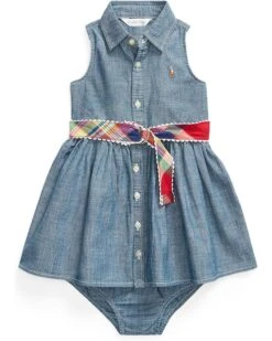 Polo Ralph Lauren Kids Belted Chambray Shirtdress & Bloomer (Infant)